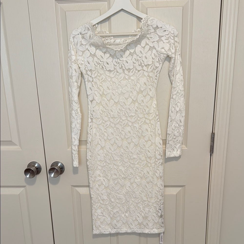 PattyBoutik Cream Long Sleeve Sheath Dress for Weddings